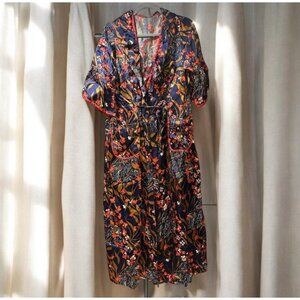 Vintage Wrap Silky Satin Robe Dressing Gown Floral Kimono Maxi Bell Sleeve 80s